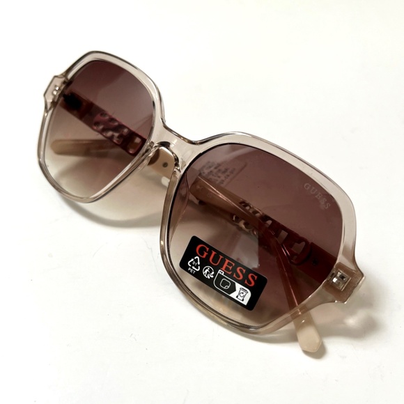 New GUESS Oversized Square Sunglasses GO00091 Acetate Beige Classic Rhinestones